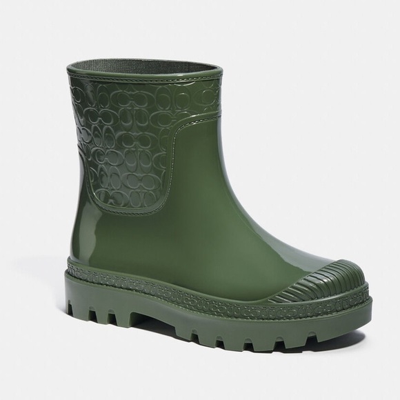 Coach Shoes - COACH Millie Army Green Logo Rain Boots NEW